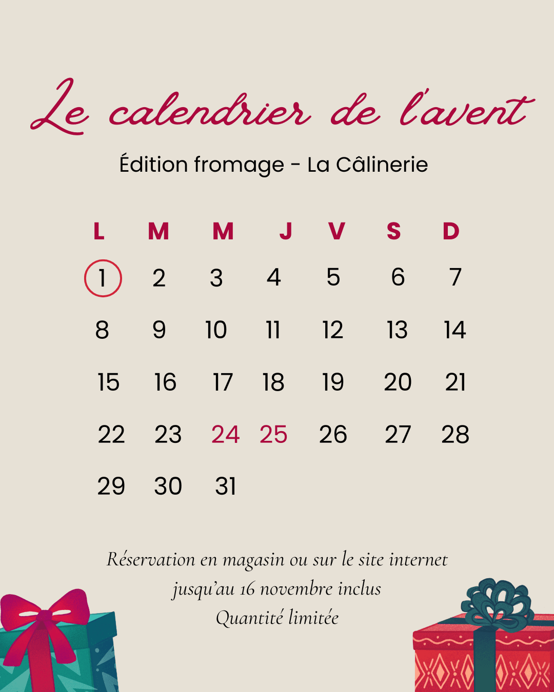 Réservez votre calendrier de l'Avent 2025